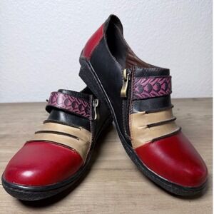 Spring Step L'Artiste Expel Red Multi‎ Color Leather Patchwork Loafers EU 37